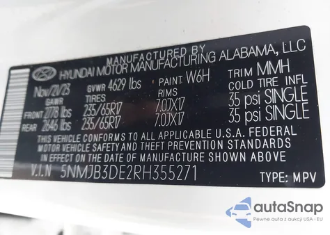 2024 Hyundai Tucson Sel z USA, uszkodzony, nr VIN 5NMJB3DE2RH355271